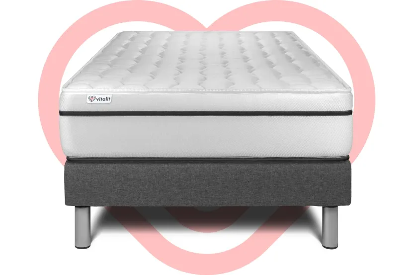 Ensemble Matelas Sommier 120x190 cm - Sommier Gris (en kit) - Vital Spa