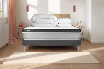 Pack lit complet 160x200 cm - Matelas + Sommier Gris (en kit) + 2 oreillers + Couette - Vital Ergo